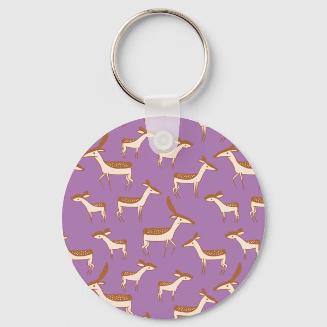 Porte-clés Cute Baby Deer and Family on Lavender Purple (Recto)