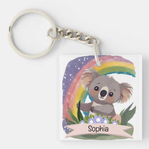 Porte-clés Cute Baby Koala Rainbow Nom personnalisé
