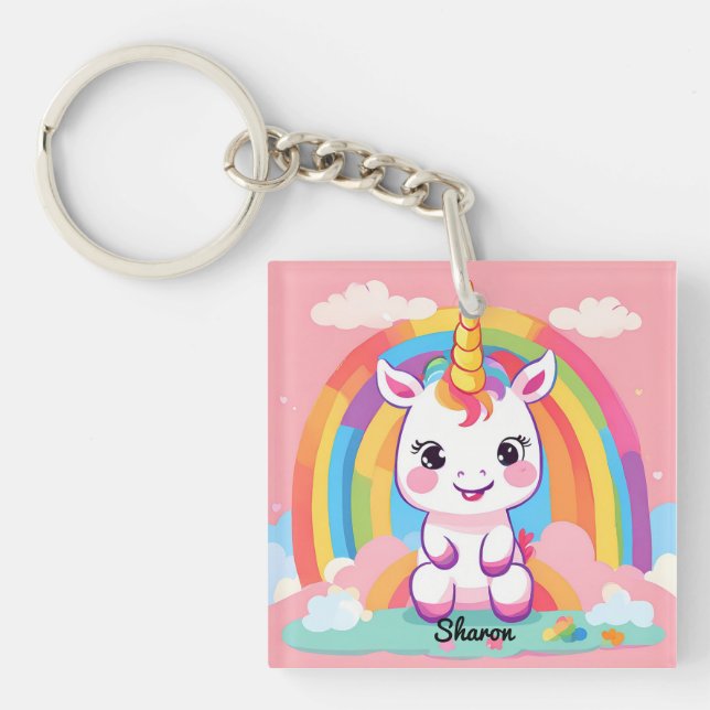 Porte-clés Cute Baby Unicorn Arc-en-ciel (Devant)
