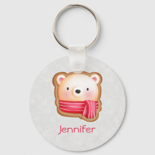 Porte-clés Cute Bear Face Red Scarf et Rosy Cheeks Christmas