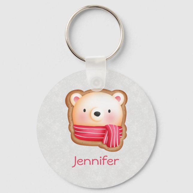 Porte-clés Cute Bear Face Red Scarf et Rosy Cheeks Christmas (Recto)