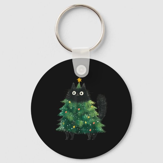 Porte-clés Cute Black Cat In Christmas Tree Cat Lover Holiday (Recto)
