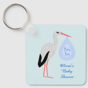 Porte-clés Cute Blue Baby Boy Stork Baby shower Porte - clé