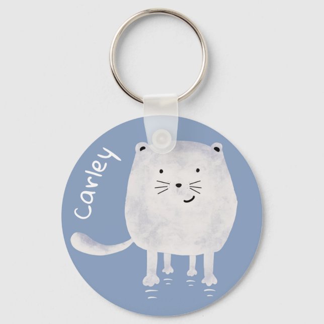 Porte-clés Cute Bouncing White Cat Personalised (Recto)