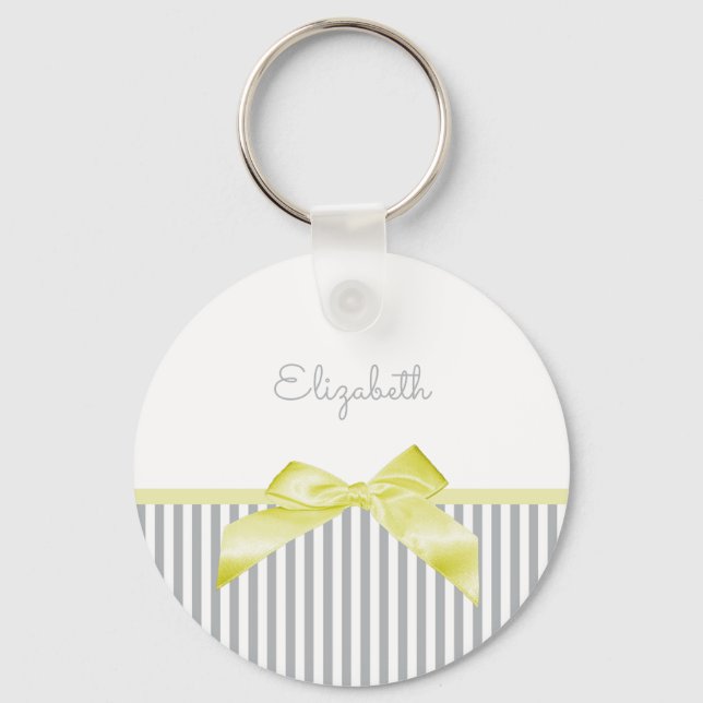 Porte-clés Cute Bow Jaune avec Gris Fille et Nom (Recto)