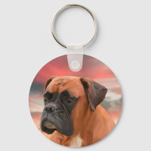 Porte-clés Cute Boxer Dog Eau Couleur Huile Peinture Art