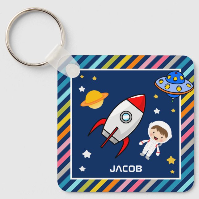 Porte-clés Cute Boy Astronaut Espace Extérieur Rocket Salle E (Recto)