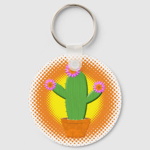 Porte-clés Cute Cactus Cartoon Avec Fleurs Roses