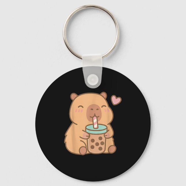 Porte-clés Cute Capybara Kawaii Anime Boire Bubble Tea Lov (Recto)