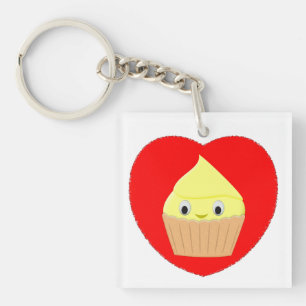 Porte-clés Cute Cartoon Citron Cupcake Dans Le Coeur Rouge
