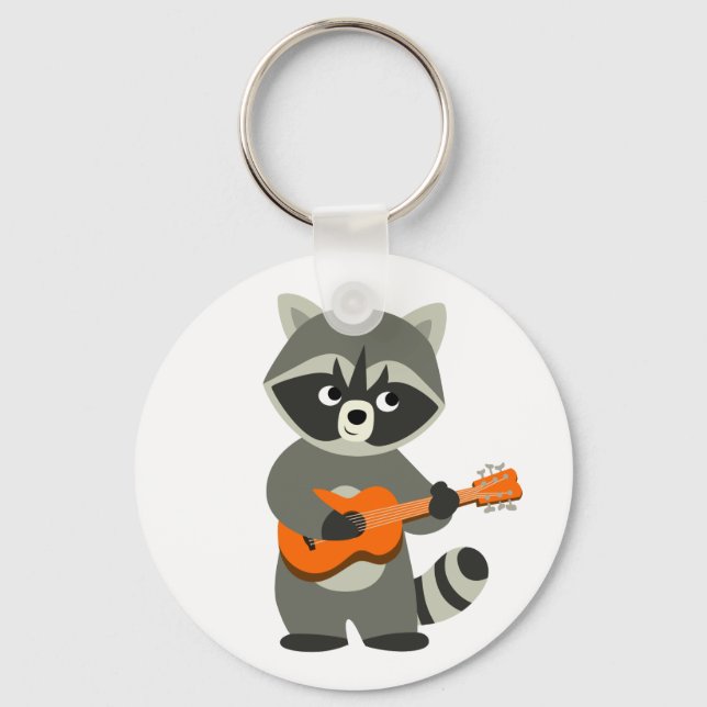 Porte-clés Cute Cartoon Raccoon Jouer de la guitare (Recto)