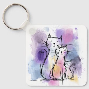 Porte-clés Cute Chat Famille Aluminium Carré Porte - clé Cade