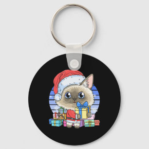 Porte-clés Cute chat siamois Santa Claus Noël Noël Noël Noël