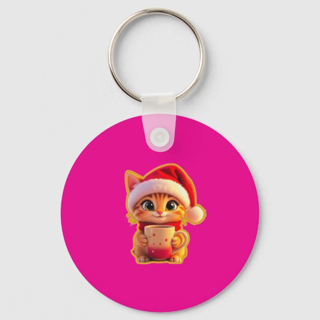 Porte-clés **Cute Christmas Cat with Santa Hat – Funny Holida (Recto)