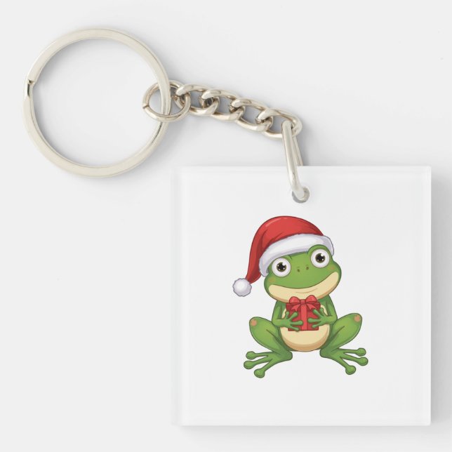 Porte-clés Cute Christmas Frog with Santa Hat and Gift |  Fun (Devant)