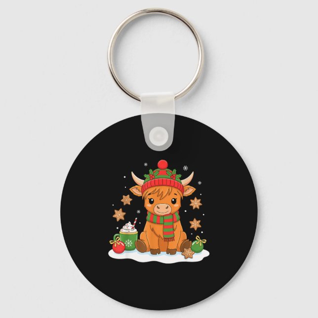 Porte-clés Cute Christmas Highland Cow Lover Xmas Women Farm  (Recto)