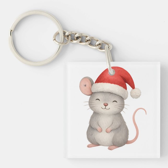 Porte-clés Cute Christmas Mouse in Santa Hat (Devant)