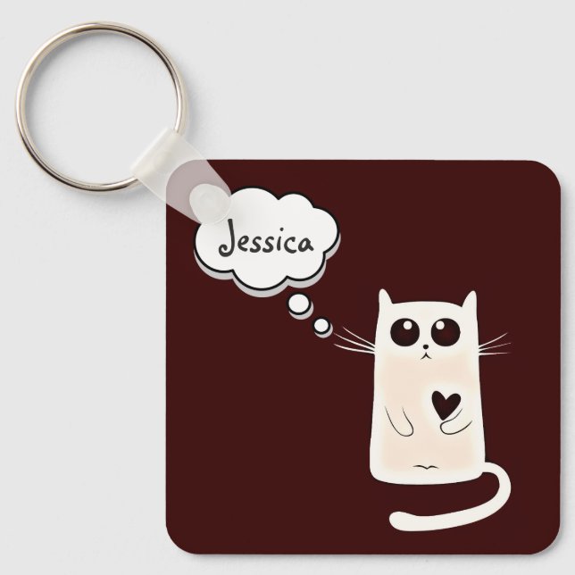 Porte-clés Cute Coeurs solitaires Chat Personnalisé (Recto)