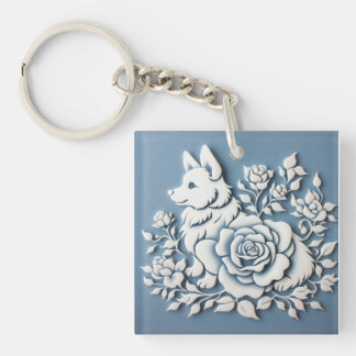 Porte-clés Cute corgi 3D chinoiserie rose Acrylique Porte - c