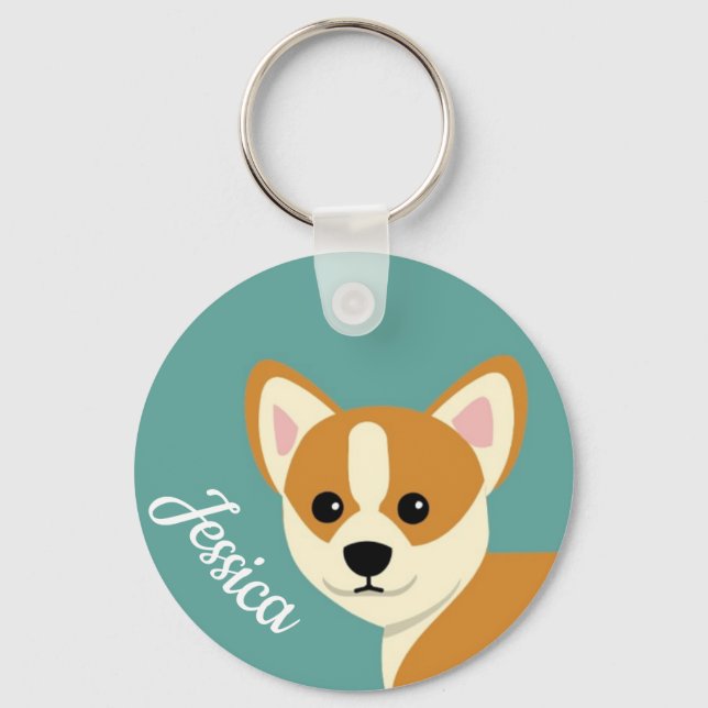 Porte-clés Cute Corgi Amoureux des chiens personnalisé (Recto)