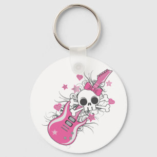 Porte-clés Cute crâne avec guitare rose