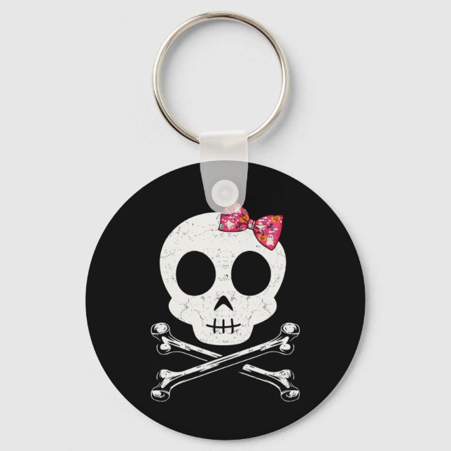 Porte-clés Cute Crâne Et Crossbones Cravate Bow Rose Hallowee (Recto)