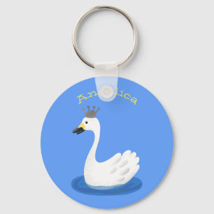 Porte-clés Cute cygne blanc avec dessin de la couronne