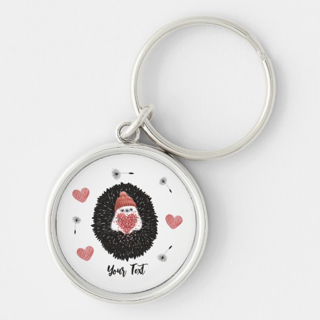 Porte-clés Cute Dandelion Hérisson Coeur Personnalisé (Devant)