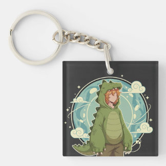 Porte-clés Cute Dino Friend Anime Boy - Green Dinosaur