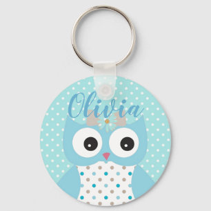 Porte-clés Cute Dotty Blue Owl Art Personnalisé