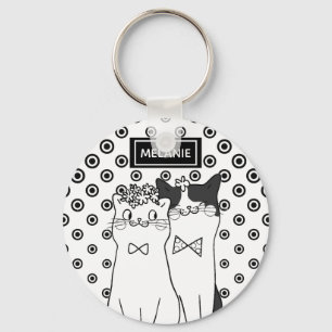 Porte-clés Cute Dotty Cats in Love Personalised