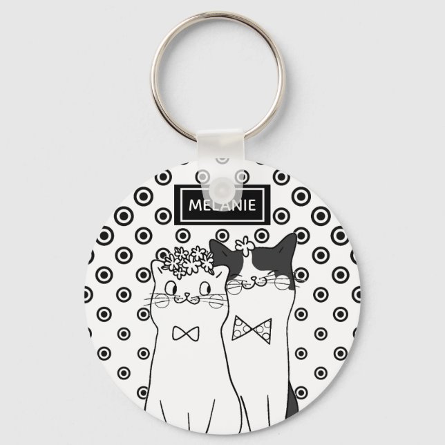 Porte-clés Cute Dotty Chats en amour Personnalisé (Recto)