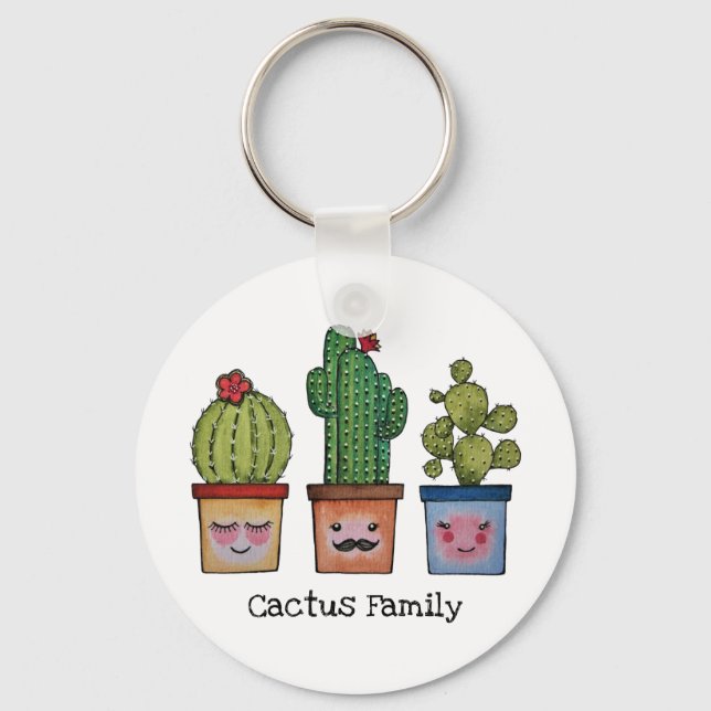 Porte-clés Cute Famille Cactus En Aquarelle (Recto)