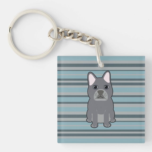 Porte-clés Cute French Bulldog Blue Striped (Devant)