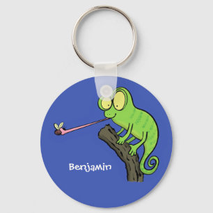 Porte-clés Cute funny green happy chameleon lizard cartoon
