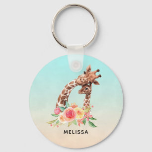 Porte-clés Cute Giraffe Aquarelle Maman & Bébé