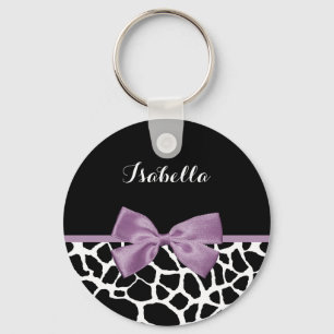 Porte-clés Cute Giraffe Imprimer Lavande Violet Bow Avec Nom