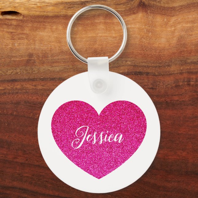 Porte-clés Cute Girly Pink Heart Nom personnalisé (Verso)