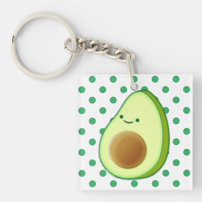 Porte-clés Cute Green Avocado Dessin Pois verts (Devant)