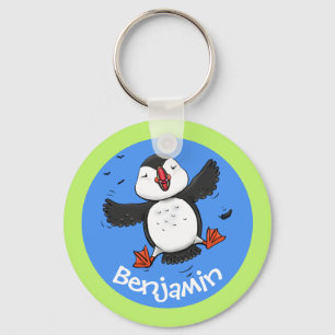 Porte-clés Cute happy flying puffin cartoon illustration