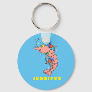 Porte-clés Cute happy shrimp, dessin animé de crevettes