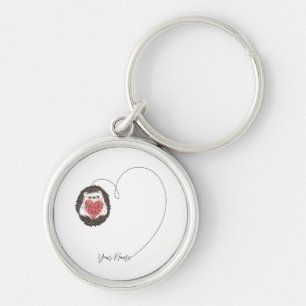 Porte-clés Cute Hérisson Noir Coeur Blanc