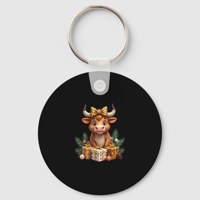 Porte-clés Cute Highland Cow Christmas Santa Highland Cow Lov (Recto)