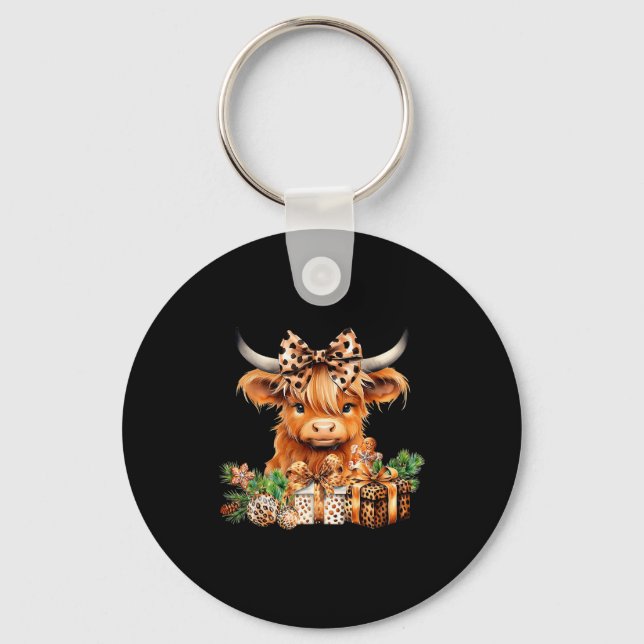 Porte-clés Cute Highland Cow Christmas Santa Highland Cow Lov (Recto)