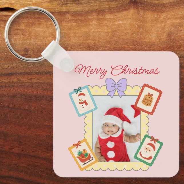 Porte-clés Cute Holiday Collage with Festive Pastel Frames (Recto)