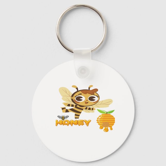 Porte-clés Cute Honey Bee with Dripping Honey Typography Desi (Recto)