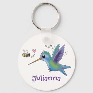 Porte-clés Cute hummingbird and bee cartoon illustration