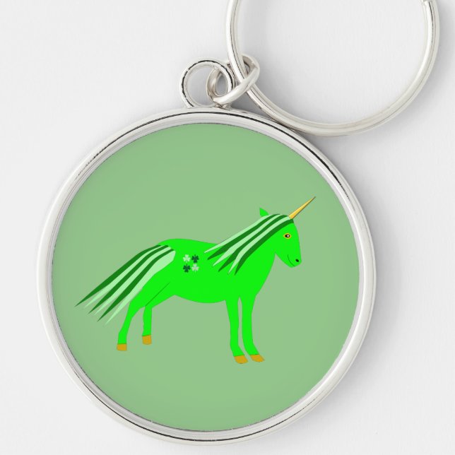 Porte-clés Cute Irish Green et Gold Unicorn (Devant)