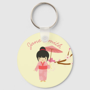 Porte-clés Cute japonaise rose cerise Blossom Geisha