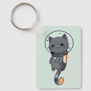 Porte-clés Cute Kawaii Astronaut Chat noir